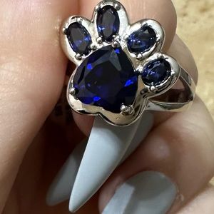 Sterling silver sapphire paw ring size 5